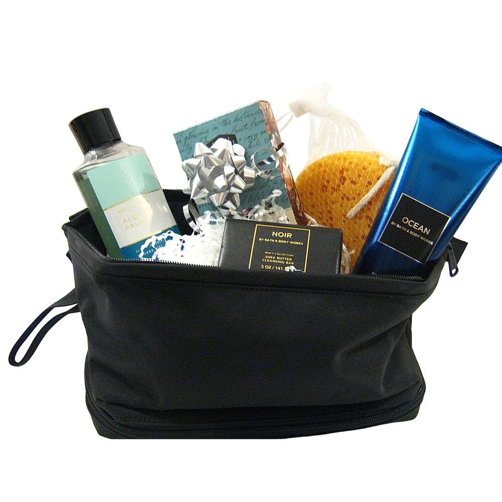 Men's Collection Spa Bath Men Self Care Gift Basket Toiletry Dopp Bag Chocolate